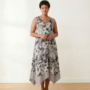 LOGO by Lori Goldstein 2XL Abstract Print Tiered Sharkbite Hem Maxi Dress